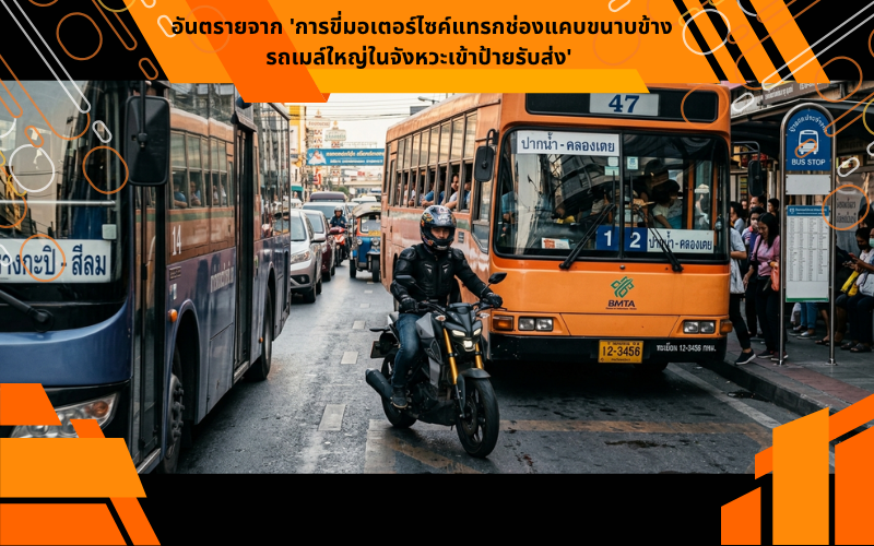 อันตรายจาก 'การขี่มอเตอร์ไซค์แทรกช่องแคบขนาบข้างรถเมล์ใหญ่ในจังหวะเข้าป้ายรับส่ง'