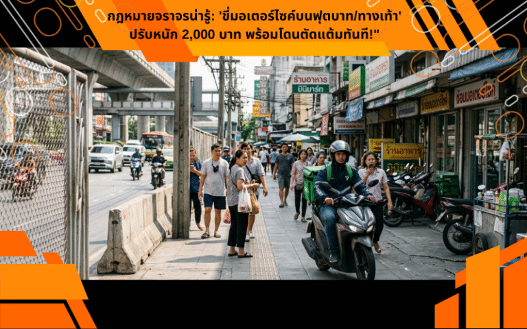 กฎหมายจราจรน่ารู้: 'ขี่มอเตอร์ไซค์บนฟุตบาท/ทางเท้า' ปรับหนัก 2,000 บาท พร้อมโดนตัดแต้มทันที!"
