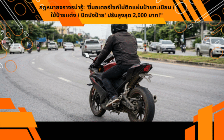 กฎหมายจราจรน่ารู้: 'ขี่มอเตอร์ไซค์ไม่ติดแผ่นป้ายทะเบียน / ใช้ป้ายแต่ง / ปิดบังป้าย' ปรับสูงสุด 2,000 บาท!"