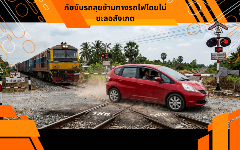 ภัยขับรถลุยข้ามทางรถไฟโดยไม่ชะลอสังเกต