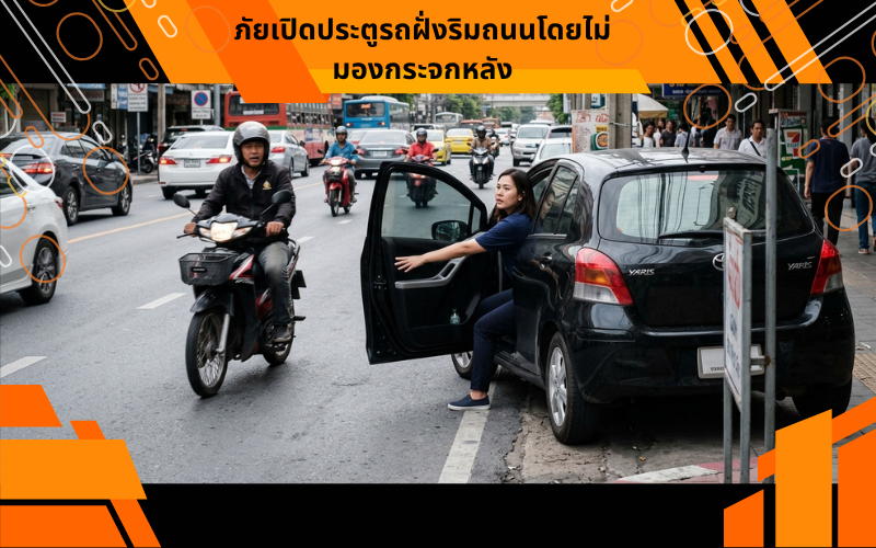 ภัยเปิดประตูรถฝั่งริมถนนโดยไม่มองกระจกหลัง