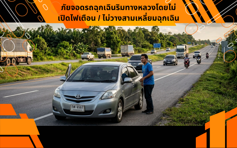 ภัยจอดรถฉุกเฉินริมทางหลวงโดยไม่เปิดไฟเตือน / ไม่วางสามเหลี่ยมฉุกเฉิน