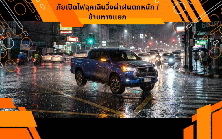 ภัยเปิดไฟฉุกเฉินวิ่งผ่าฝนตกหนัก / ข้ามทางแยก