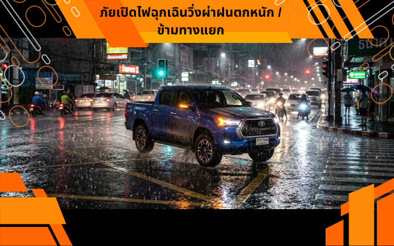 ภัยเปิดไฟฉุกเฉินวิ่งผ่าฝนตกหนัก / ข้ามทางแยก