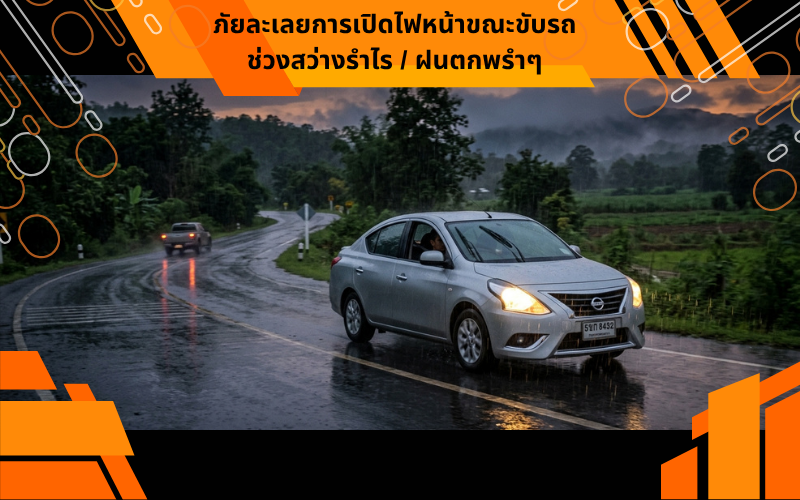 ภัยละเลยการเปิดไฟหน้าขณะขับรถช่วงสว่างรำไร / ฝนตกพรำๆ